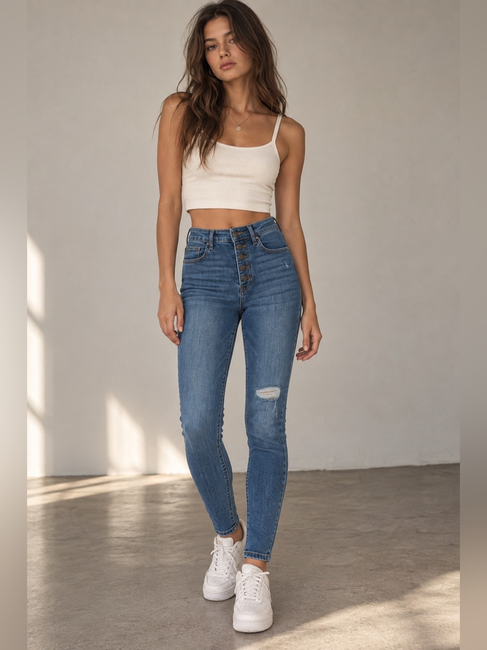 A.N.A. NWT High Rise Skinny Button Front Distressed Jeans Size 14 Tall
